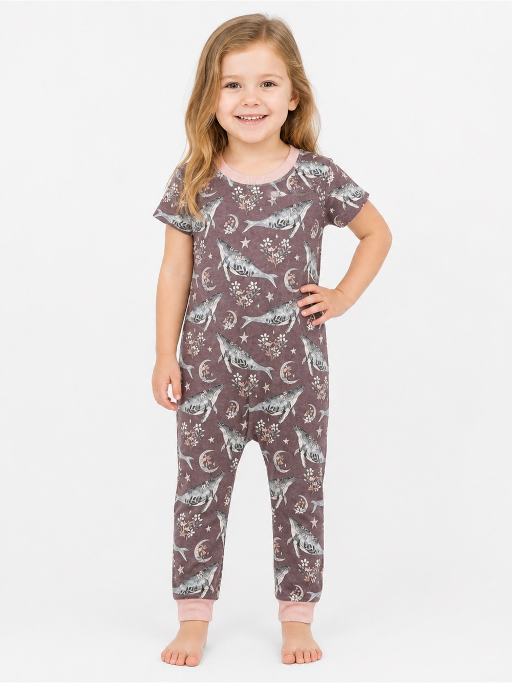 Handmade Whale Moon Romper Girls 4-5Y Purple Pink One Piece Kids